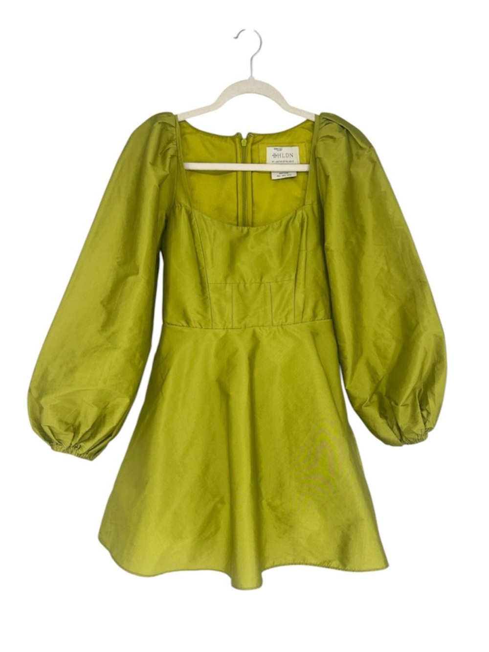 BHLDN Sage Olive Green Long Sleeve Puff-Sleeve Fit & Flare Formal Mini Dress 2